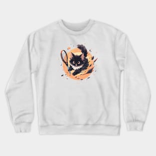 Energetic fluffy cat playing tennis (bold) Crewneck Sweatshirt